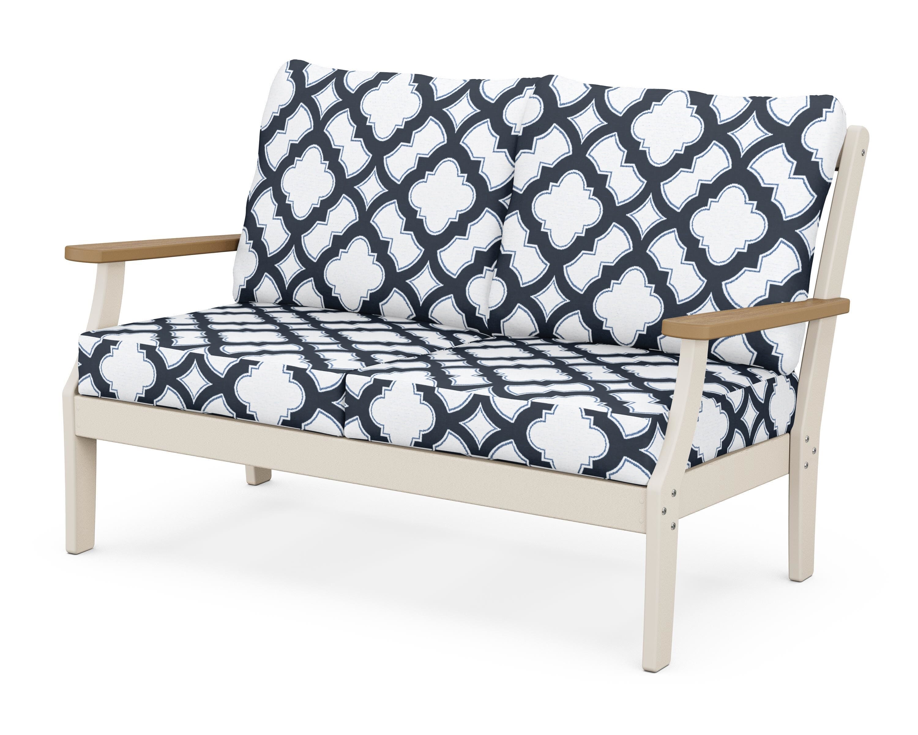 POLYWOOD® Braxton Deep Seating Loveseat in Sand / Natural / Trellis Marine Indigo