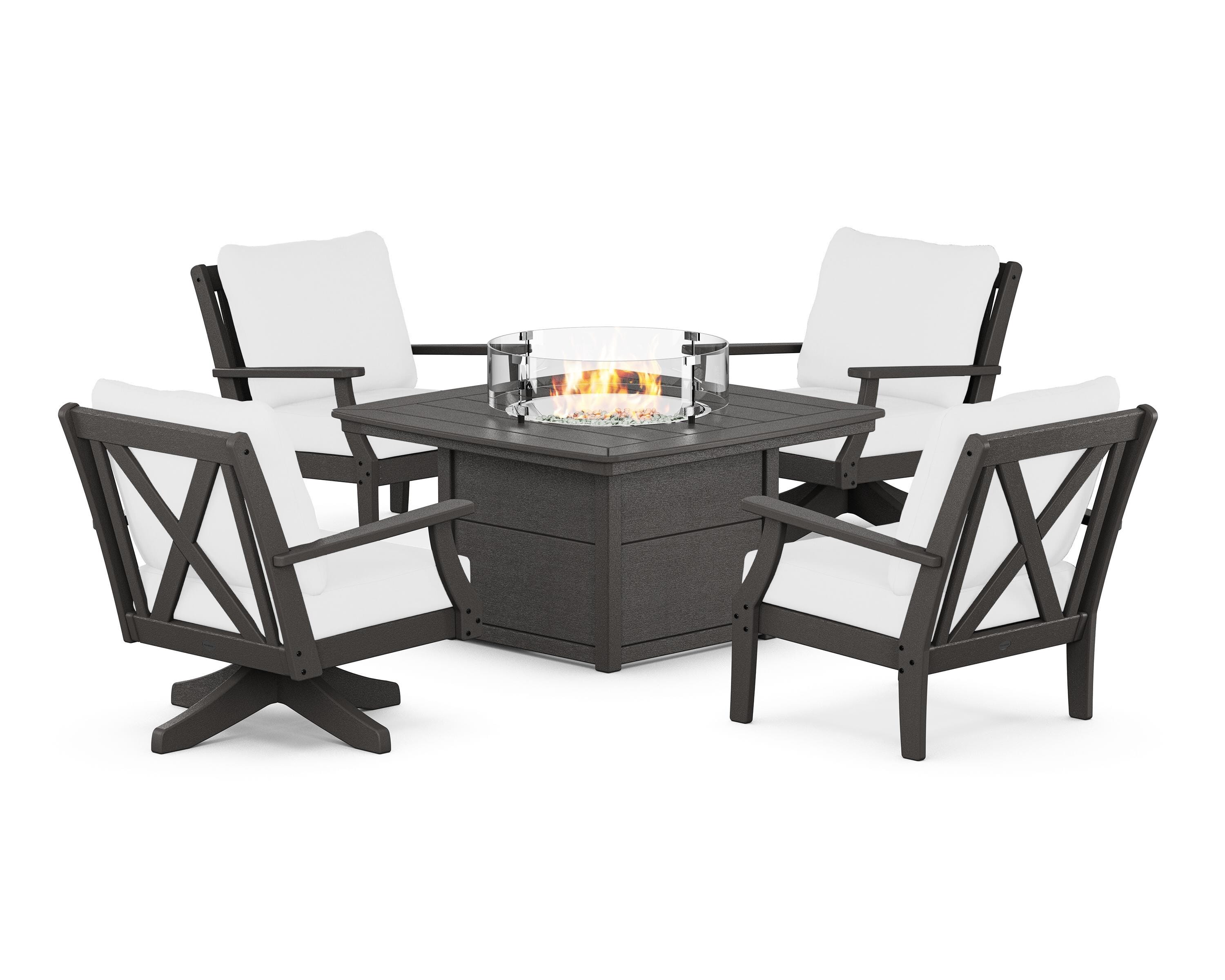 POLYWOOD® Braxton 5-Piece Deep Seating Set with Fire Table in Vintage Coffee / Natural