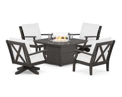 POLYWOOD® Braxton 5-Piece Deep Seating Set with Fire Table in Vintage Coffee / Natural