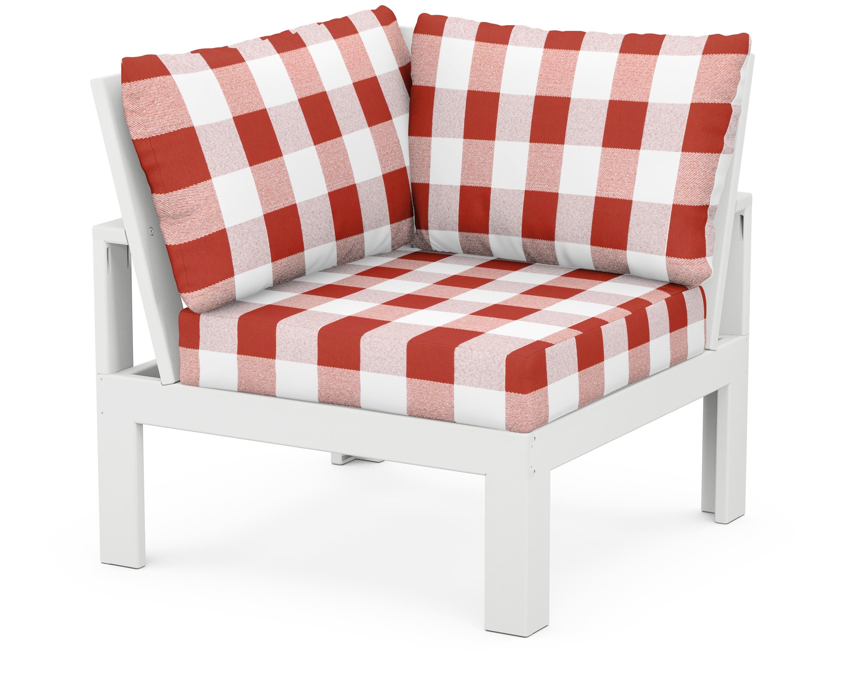 Unbranded Modular Corner Chair in White / Buffalo Plaid Crimson
