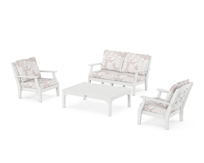 Martha Stewart by POLYWOOD® Chinoiserie 4-Piece Deep Seating Set with Loveseat in White / Leaf Dune Burlap