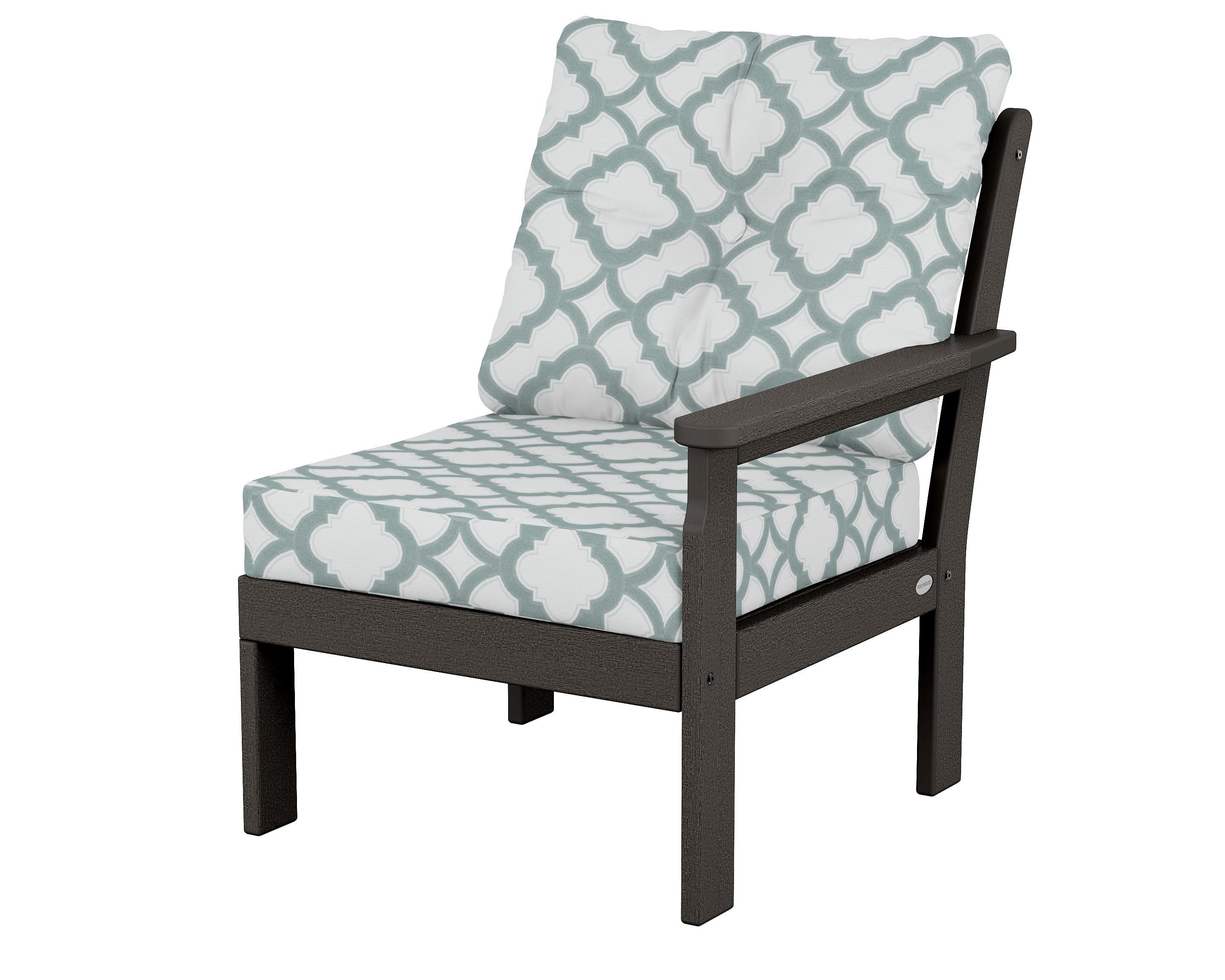 POLYWOOD® Vineyard Modular Right Arm Chair in Vintage Coffee / Trellis Glacier Spa