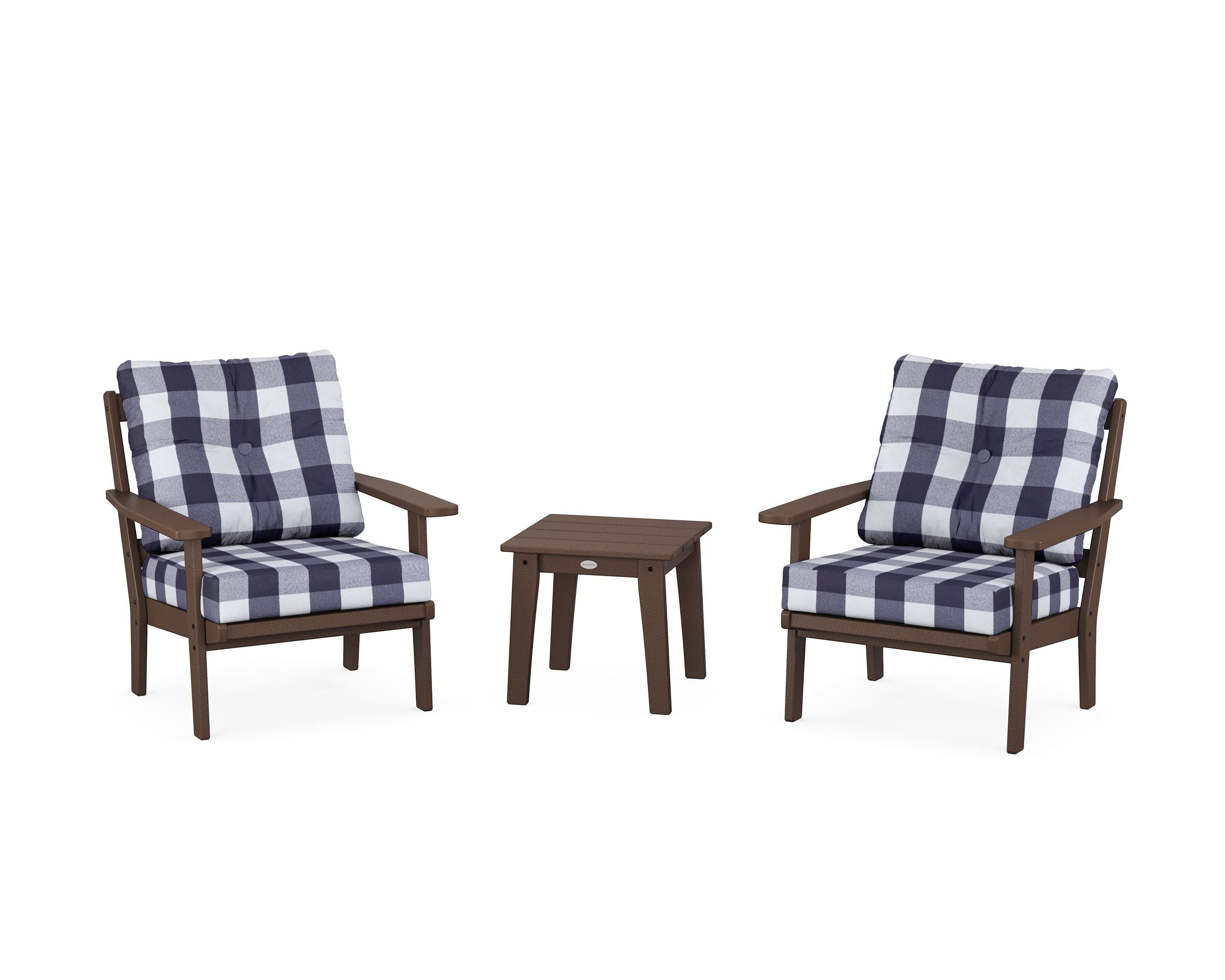 POLYWOOD® Prairie 3-Piece Deep Seating Set in Mahogany / Buffalo Plaid Navy