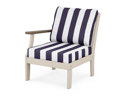 POLYWOOD® Braxton Modular Left Arm Chair in Sand / Kona / Cabana Stripe Navy