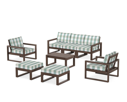 POLYWOOD® EDGE Sectional 8-Piece Lounge Sofa Set in Mahogany / Buffalo Plaid Glacier Spa