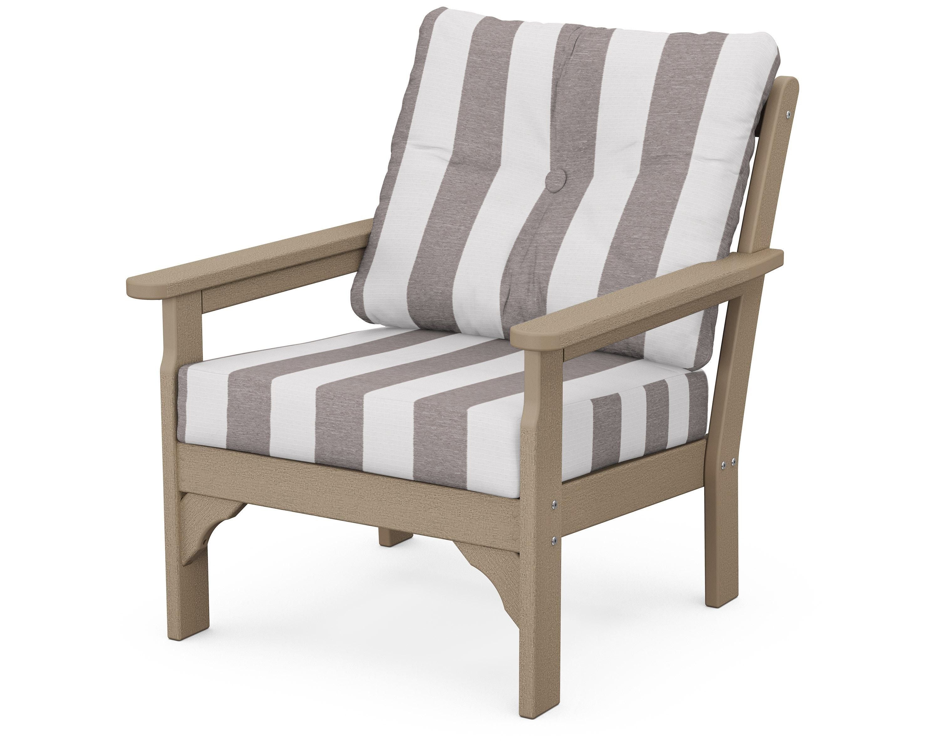 POLYWOOD® Vineyard Deep Seating Chair in Vintage Sahara / Cabana Stripe Grey Mist