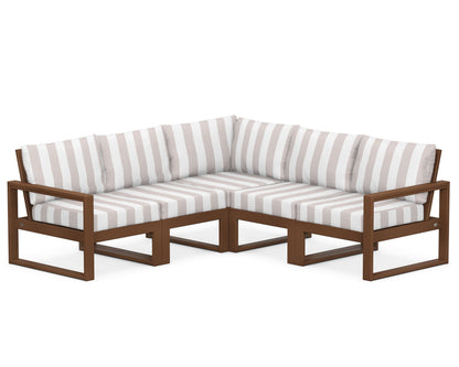 POLYWOOD® EDGE 5-Piece Modular Deep Seating Set in Teak / Cabana Stripe Dune Burlap