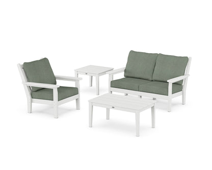 POLYWOOD® Chippendale 4-Piece Deep Seating Set in White / Cast Sage