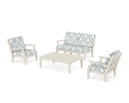 Martha Stewart by POLYWOOD® Chinoiserie 4-Piece Deep Seating Set with Loveseat in Sand / Trellis Glacier Spa