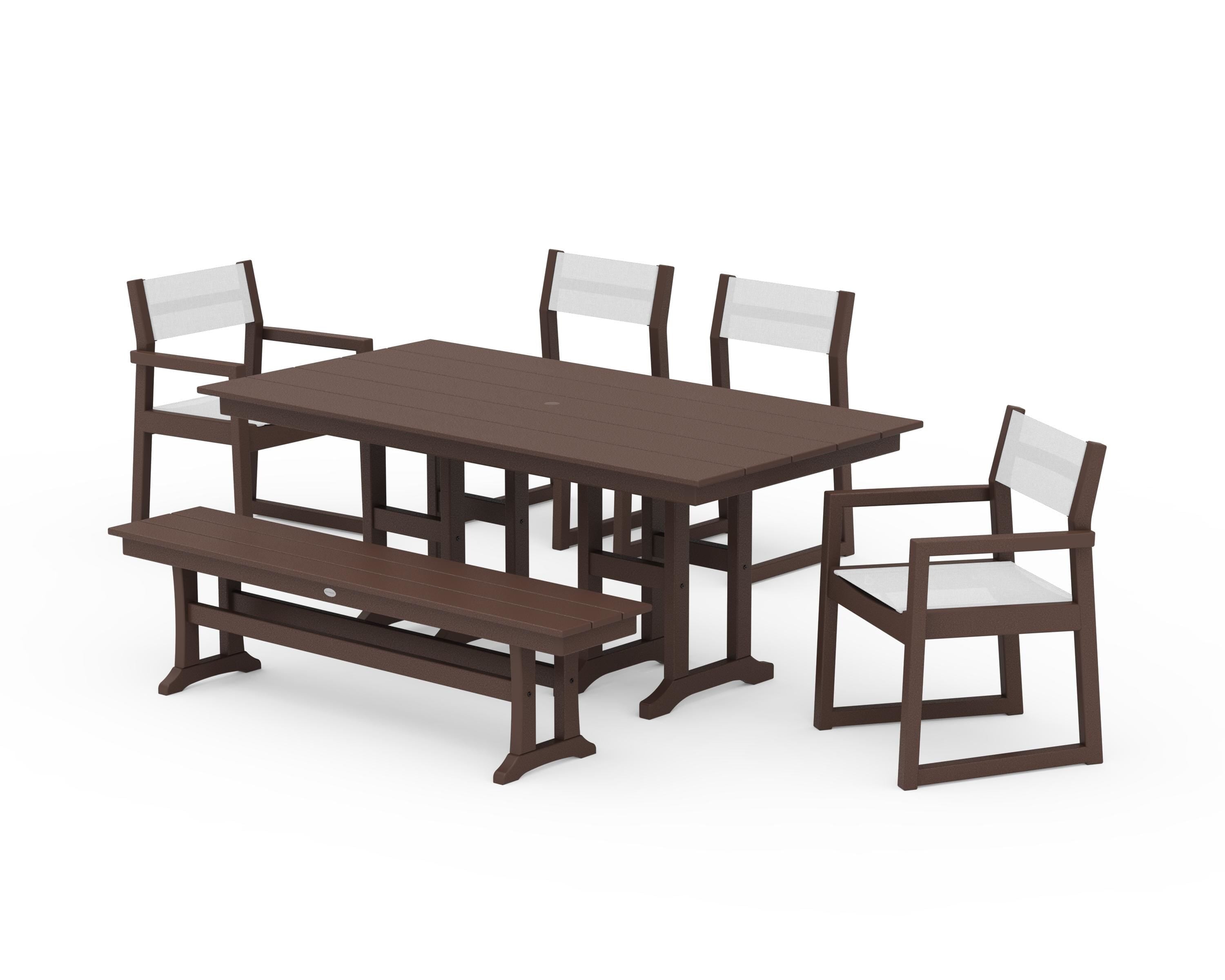 POLYWOOD® EDGE Sling 6-Piece Farmhouse Dining Set in Mahogany / White Sling