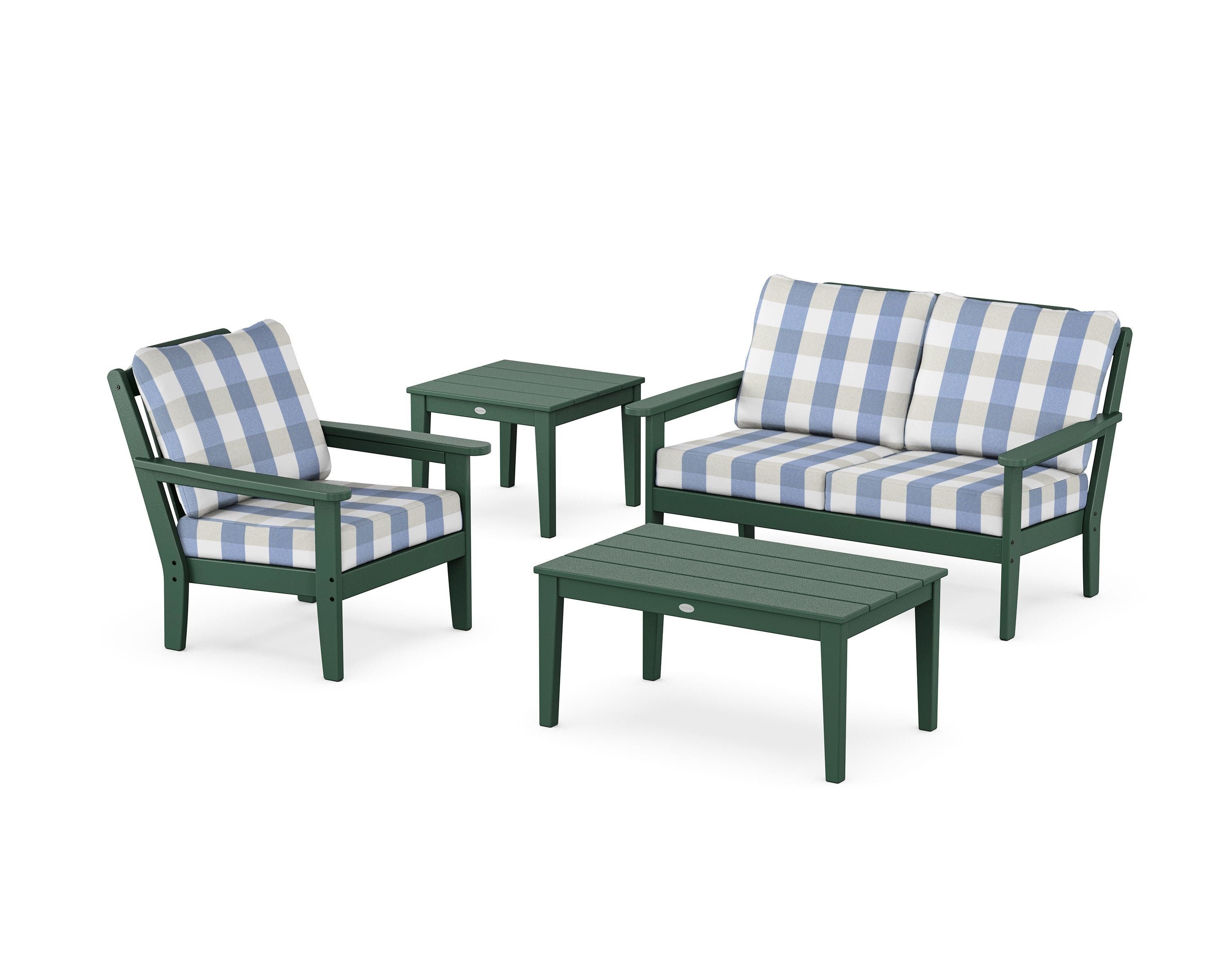 Country Living Wovendale 4-Piece Deep Seating Set in Green / Buffalo Plaid Sky Blue