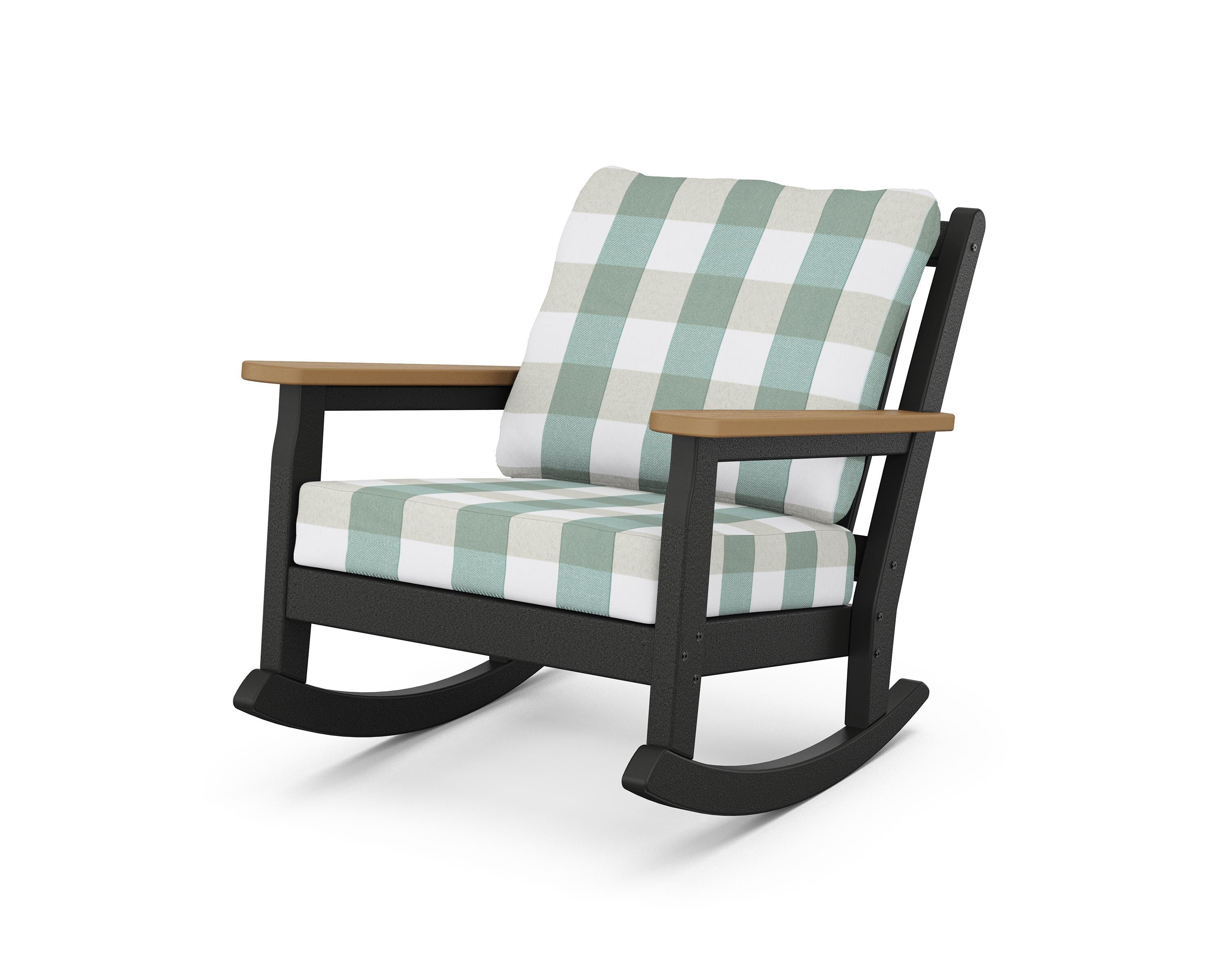 POLYWOOD® Chippendale Deep Seating Rocking Chair in Black / Natural / Buffalo Plaid Glacier Spa