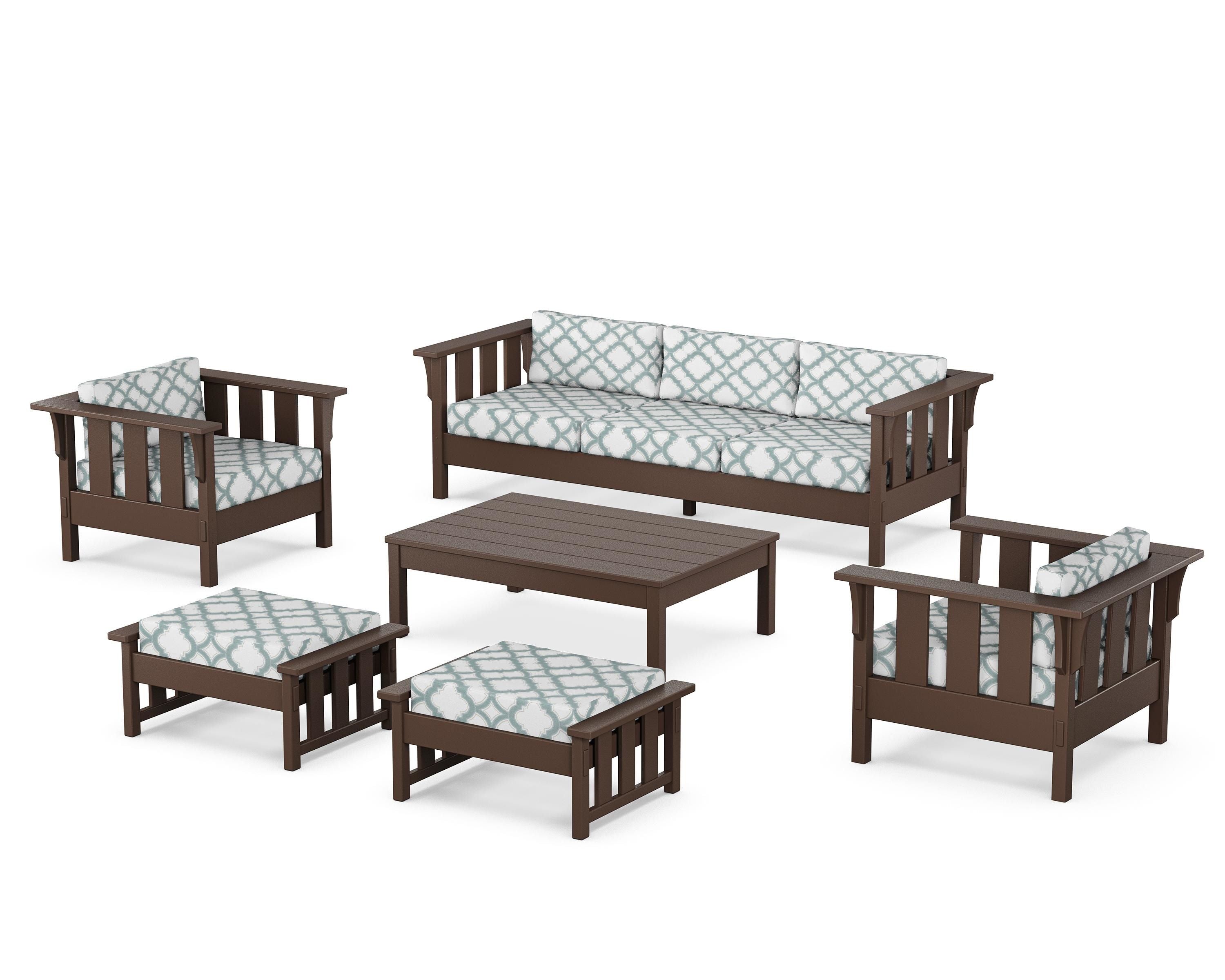 Martha Stewart by POLYWOOD® Acadia 6-Piece Lounge Sofa Set in Mahogany / Trellis Glacier Spa