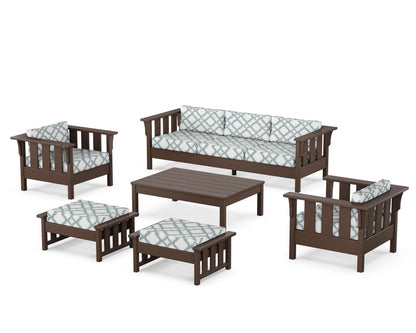 Martha Stewart by POLYWOOD® Acadia 6-Piece Lounge Sofa Set in Mahogany / Trellis Glacier Spa