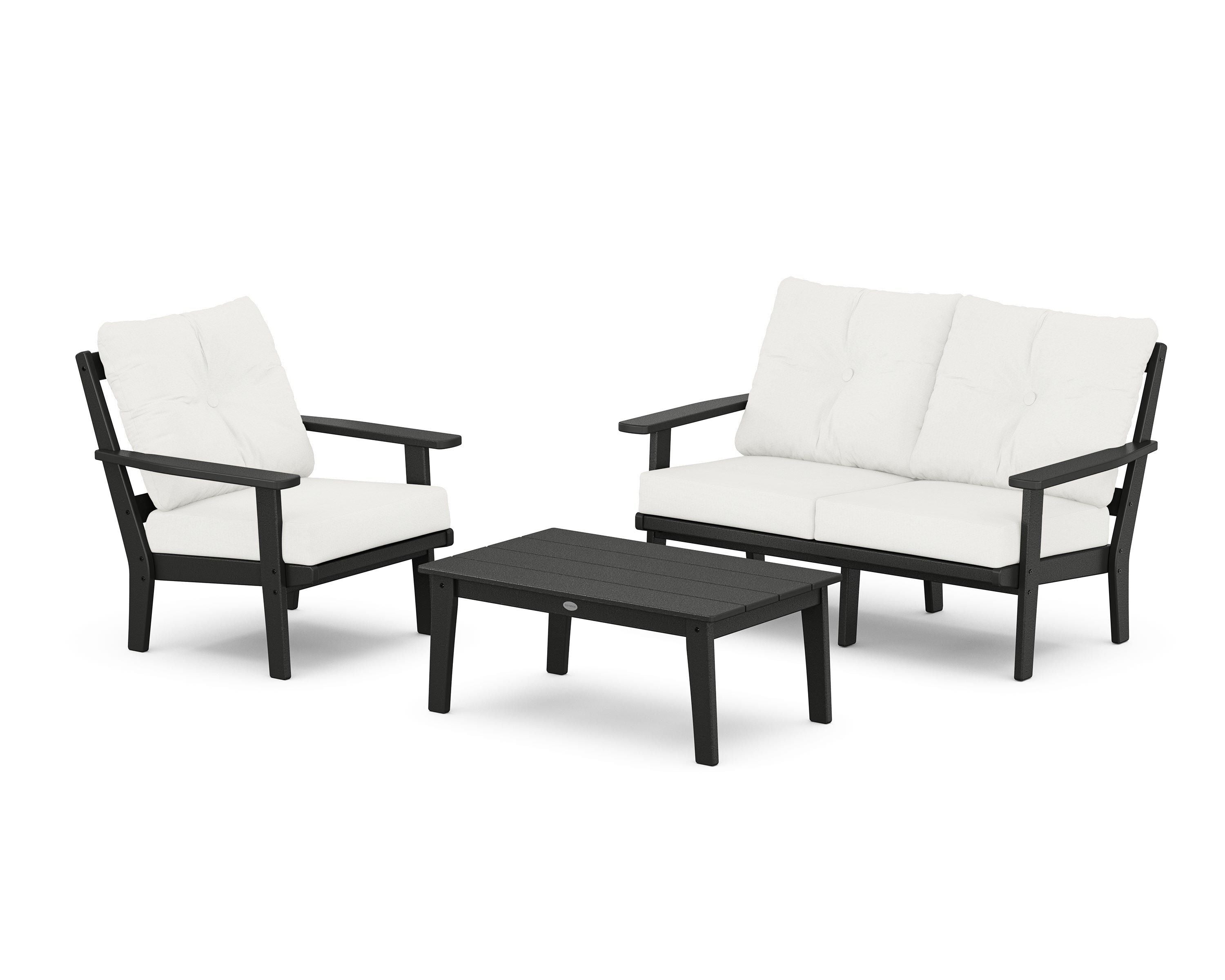 POLYWOOD® Oxford 3-Piece Deep Seating Set with Loveseat in Black / Natural Linen