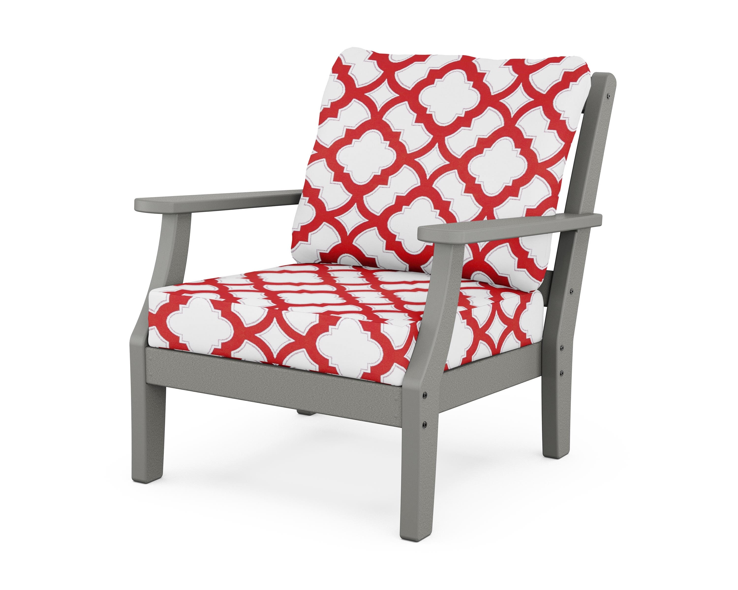 Martha Stewart by POLYWOOD® Chinoiserie Deep Seating Chair in Slate Grey / Trellis Crimson