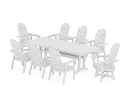 POLYWOOD® Vineyard 9-Piece Curveback Adirondack Swivel Farmhouse Dining Set with Trestle Legs in White