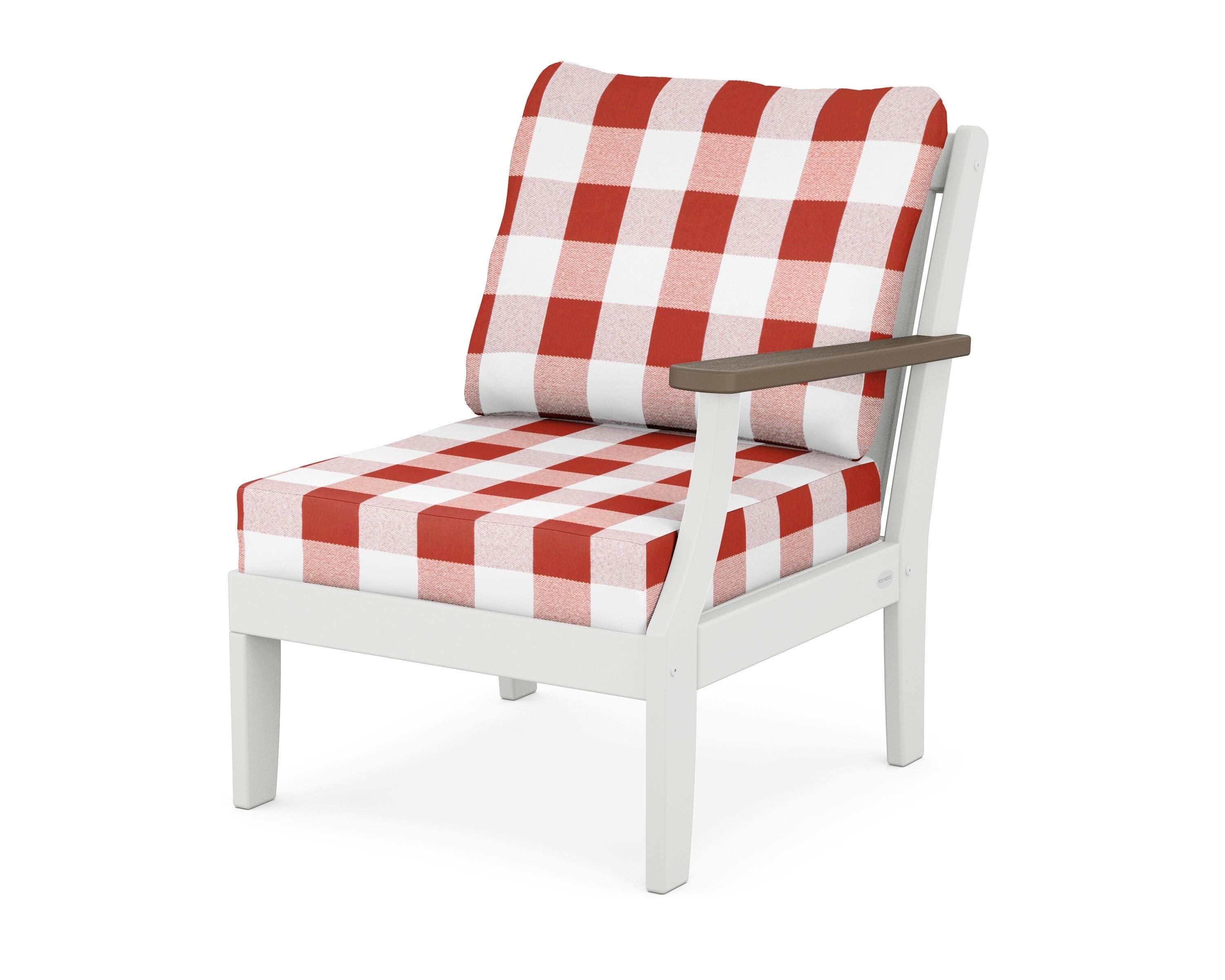 POLYWOOD® Braxton Modular Right Arm Chair in White / Kona / Buffalo Plaid Crimson