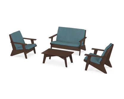 POLYWOOD® Riviera Modern Lounge 4-Piece Set in Mahogany / Ocean Teal