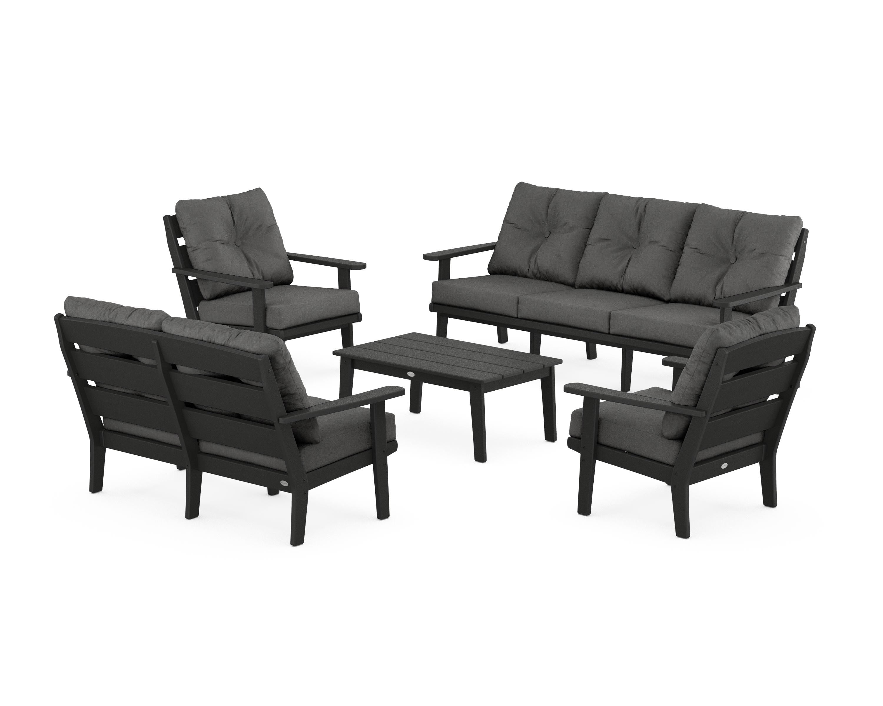 POLYWOOD® Lakeside 5-Piece Lounge Sofa Set in Black / Spectrum Carbon