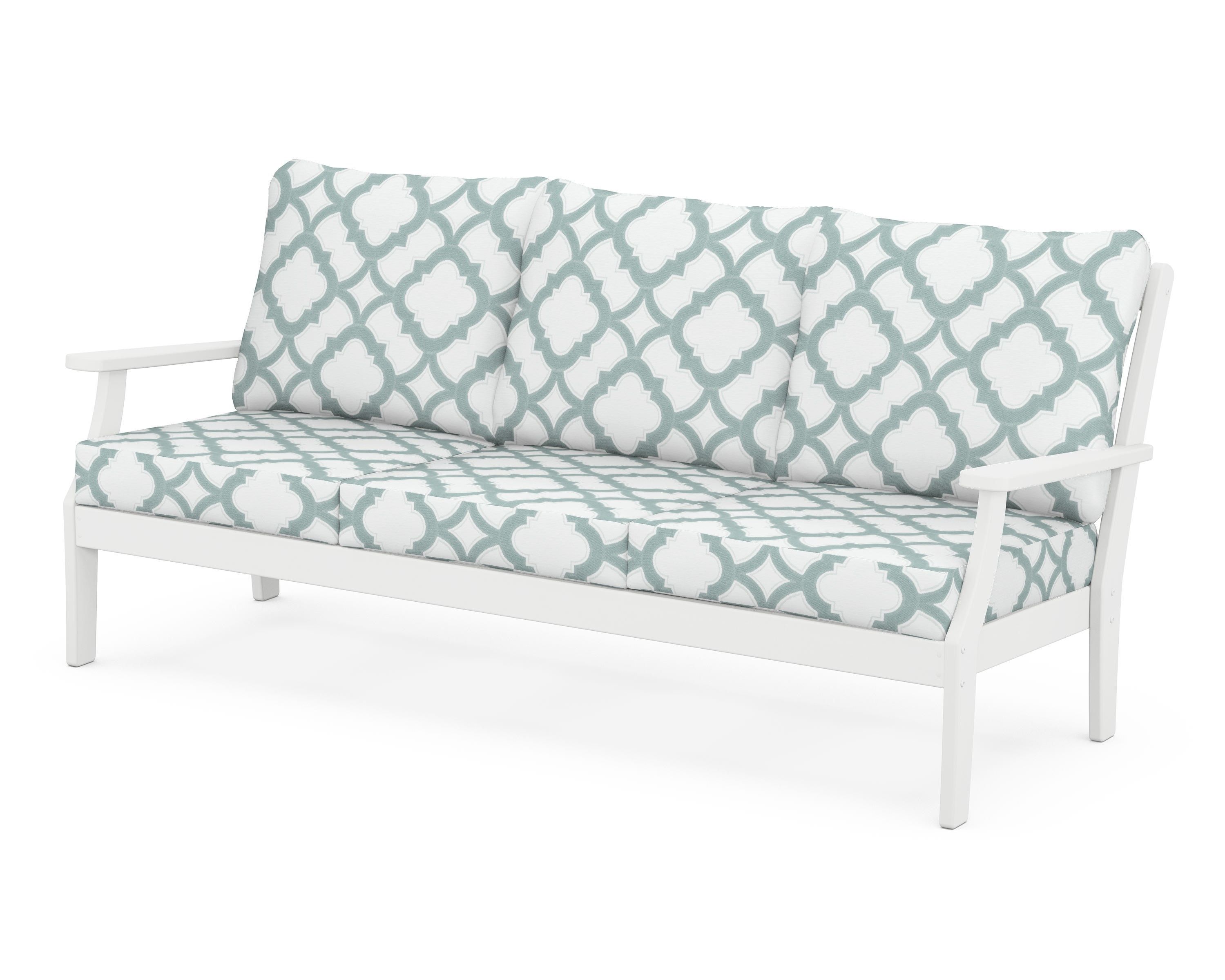 POLYWOOD® Braxton Deep Seating Sofa in White / Trellis Glacier Spa