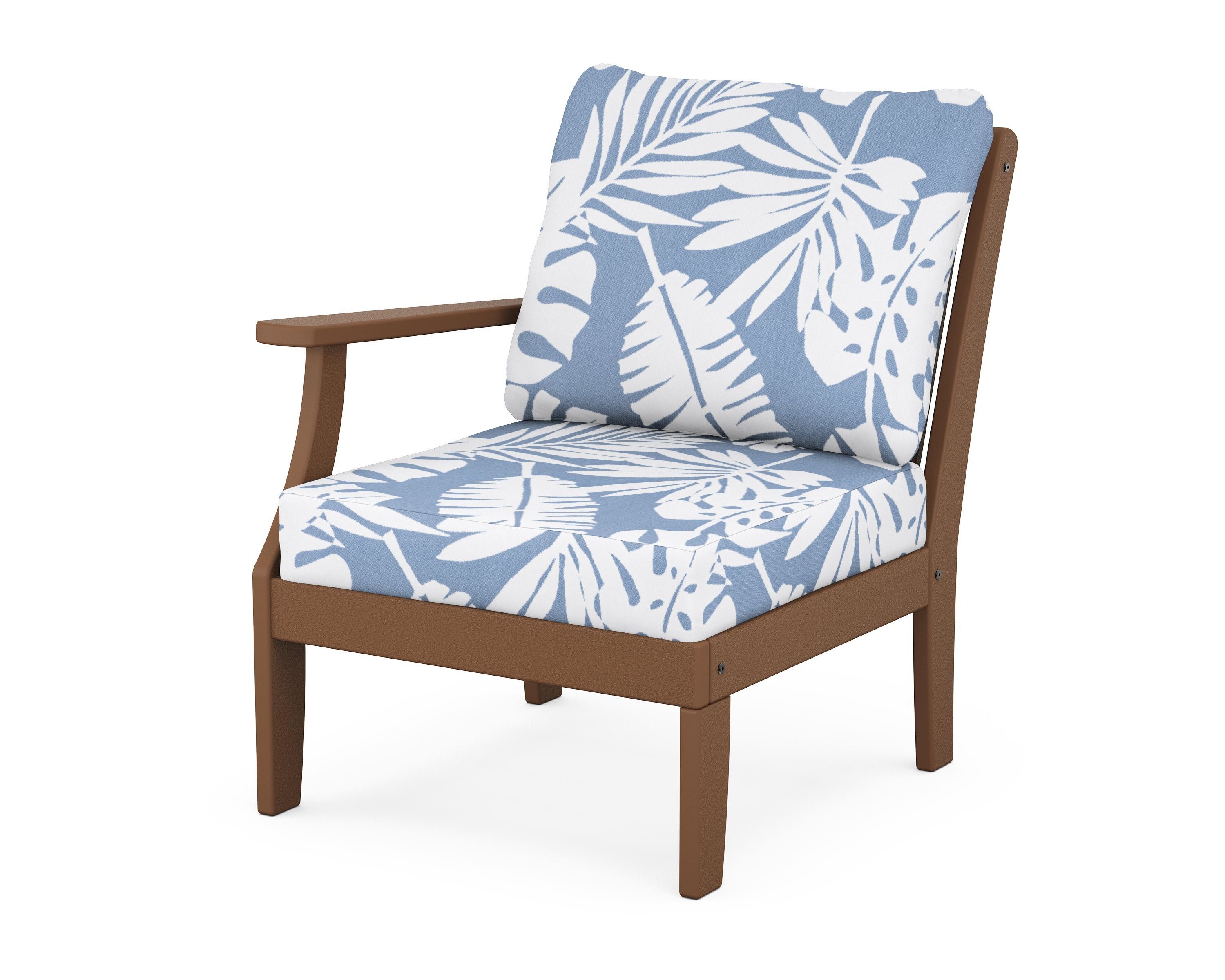 POLYWOOD® Braxton Modular Left Arm Chair in Teak / Leaf Sky Blue