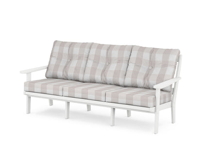 POLYWOOD® Mission Deep Seating Sofa in White / Buffalo Plaid Dune Burlap