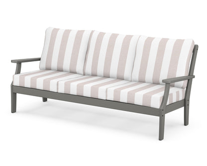 POLYWOOD® Braxton Deep Seating Sofa in Slate Grey / Cabana Stripe Dune Burlap
