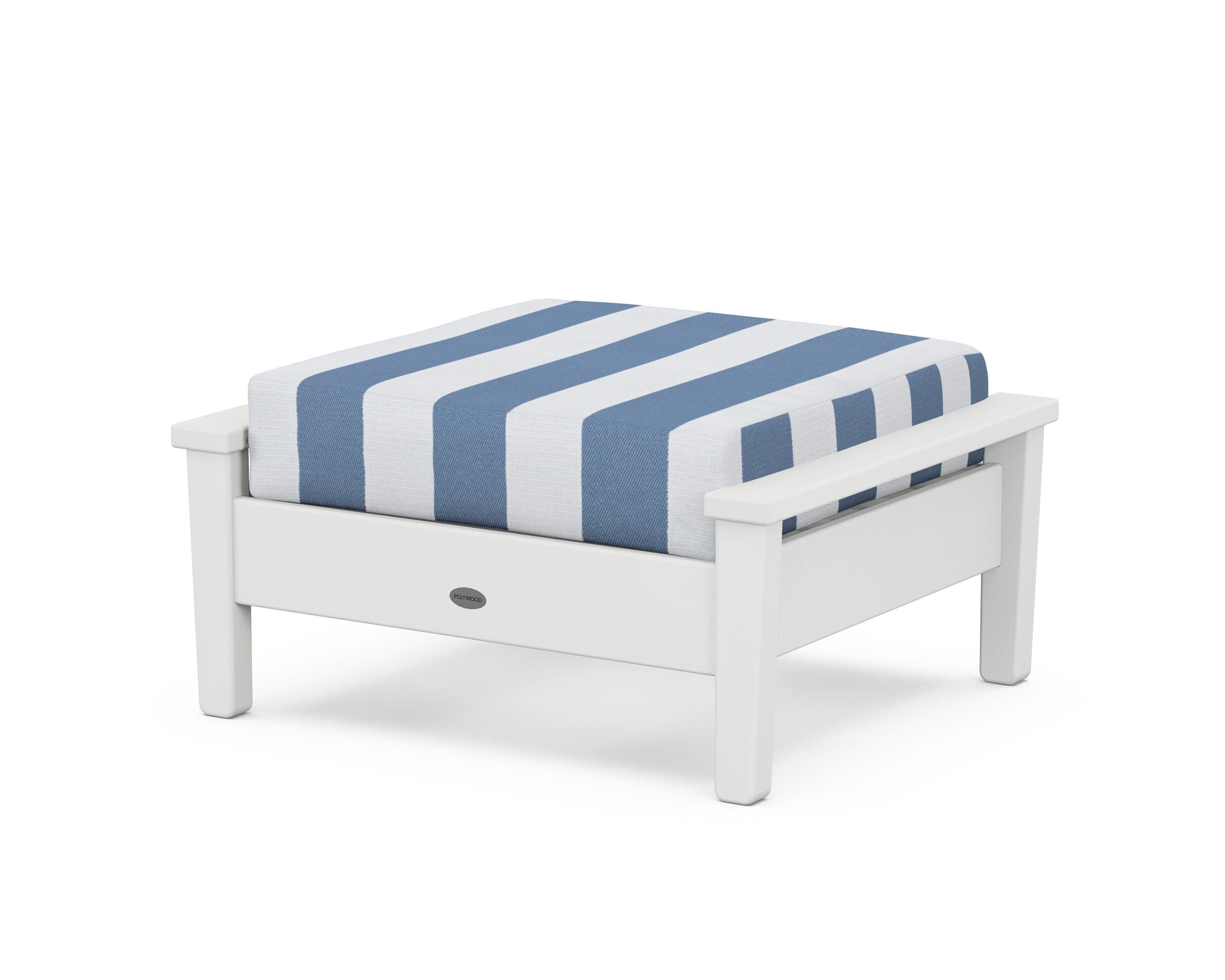POLYWOOD® Prescott Deep Seating Ottoman in White / Cabana Stripe Sky Blue