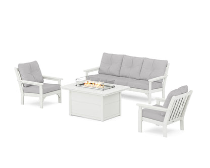 POLYWOOD® Vineyard Deep Seating Fire Pit Table Set in Vintage White / Granite