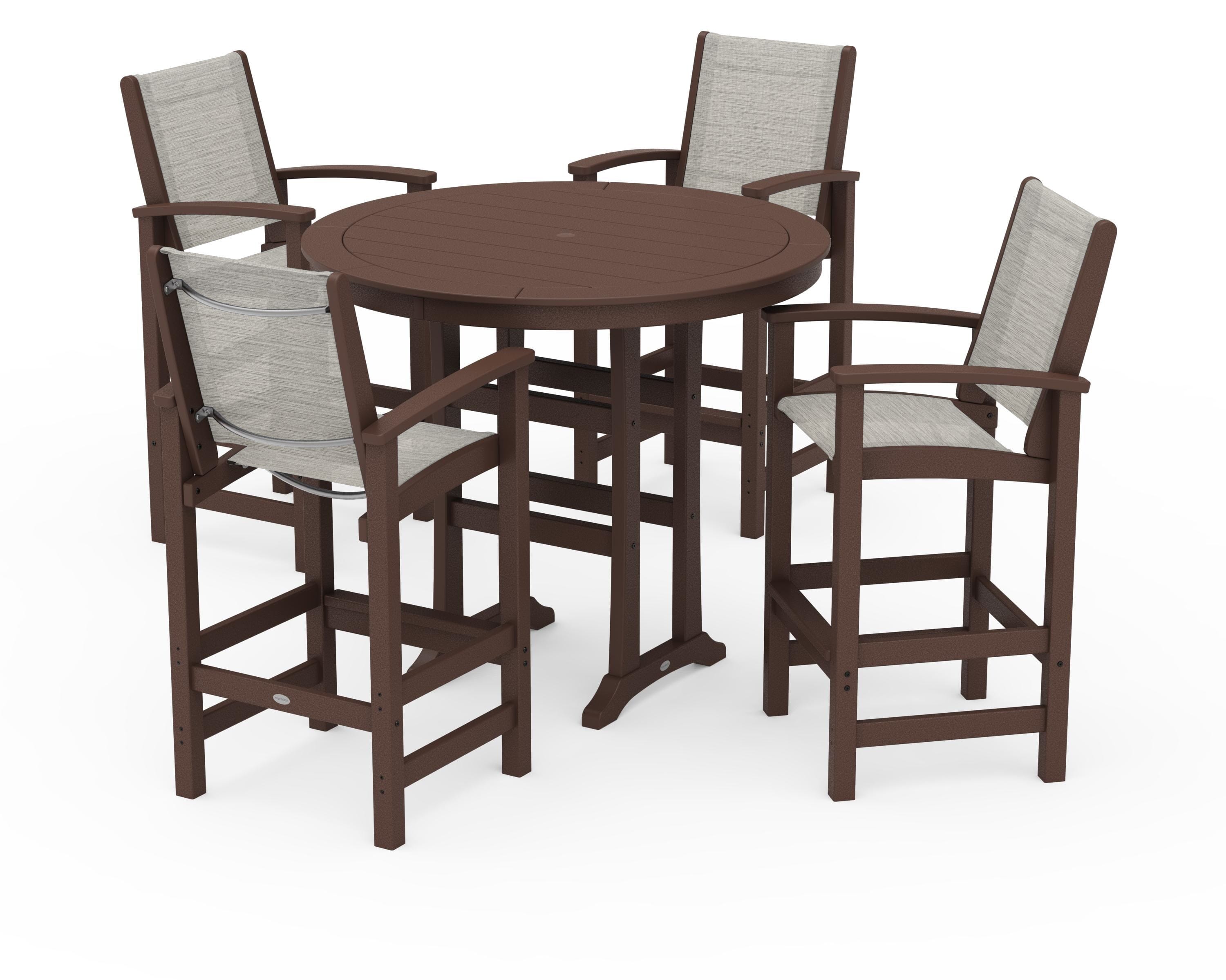POLYWOOD® Coastal 5-Piece Nautical Trestle Bar Set in Mahogany / Birch Sling