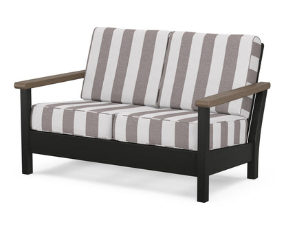 POLYWOOD® Harbour Deep Seating Loveseat in Black / Kona / Cabana Stripe Grey Mist