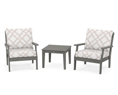 POLYWOOD® Braxton 3-Piece Deep Seating Set in Slate Grey / Trellis Dune Burlap