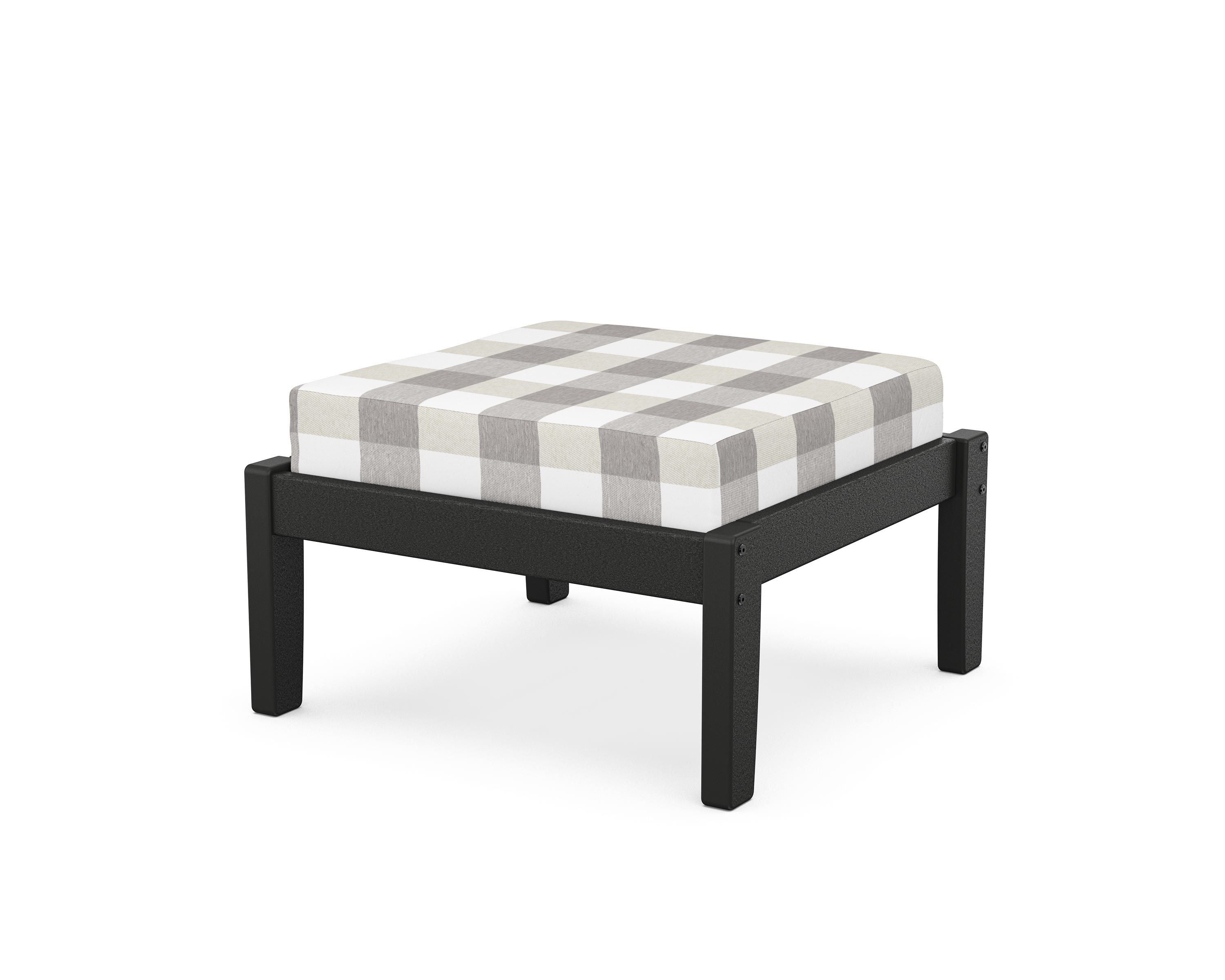 Unbranded Deep Seating Ottoman in Black / Buffalo Plaid Grey Mist