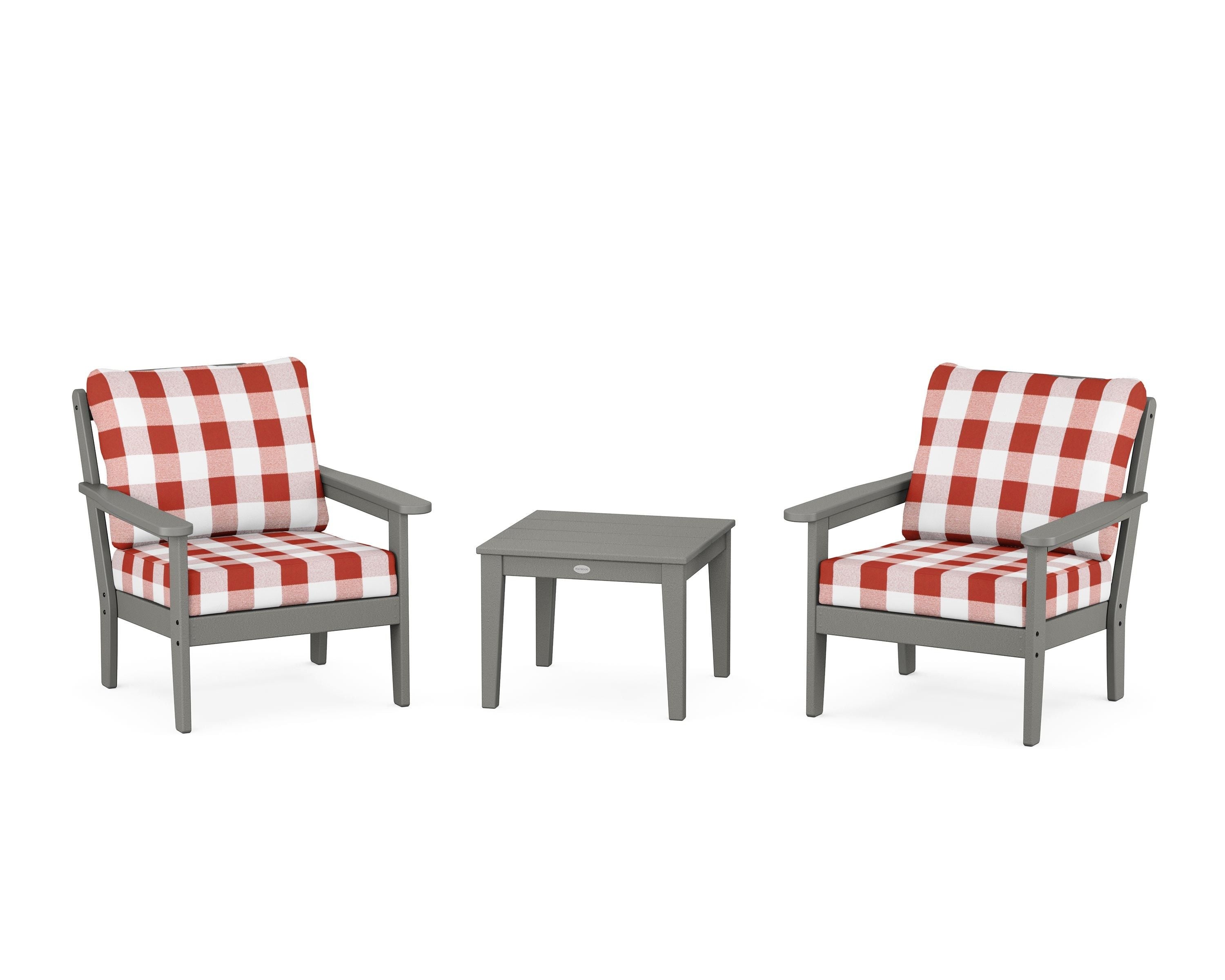 Country Living Cottage 3-Piece Deep Seating Set in Slate Grey / Buffalo Plaid Crimson