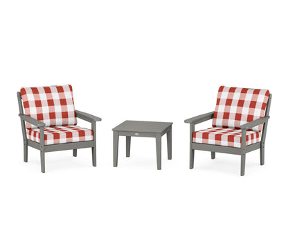 Country Living Cottage 3-Piece Deep Seating Set in Slate Grey / Buffalo Plaid Crimson
