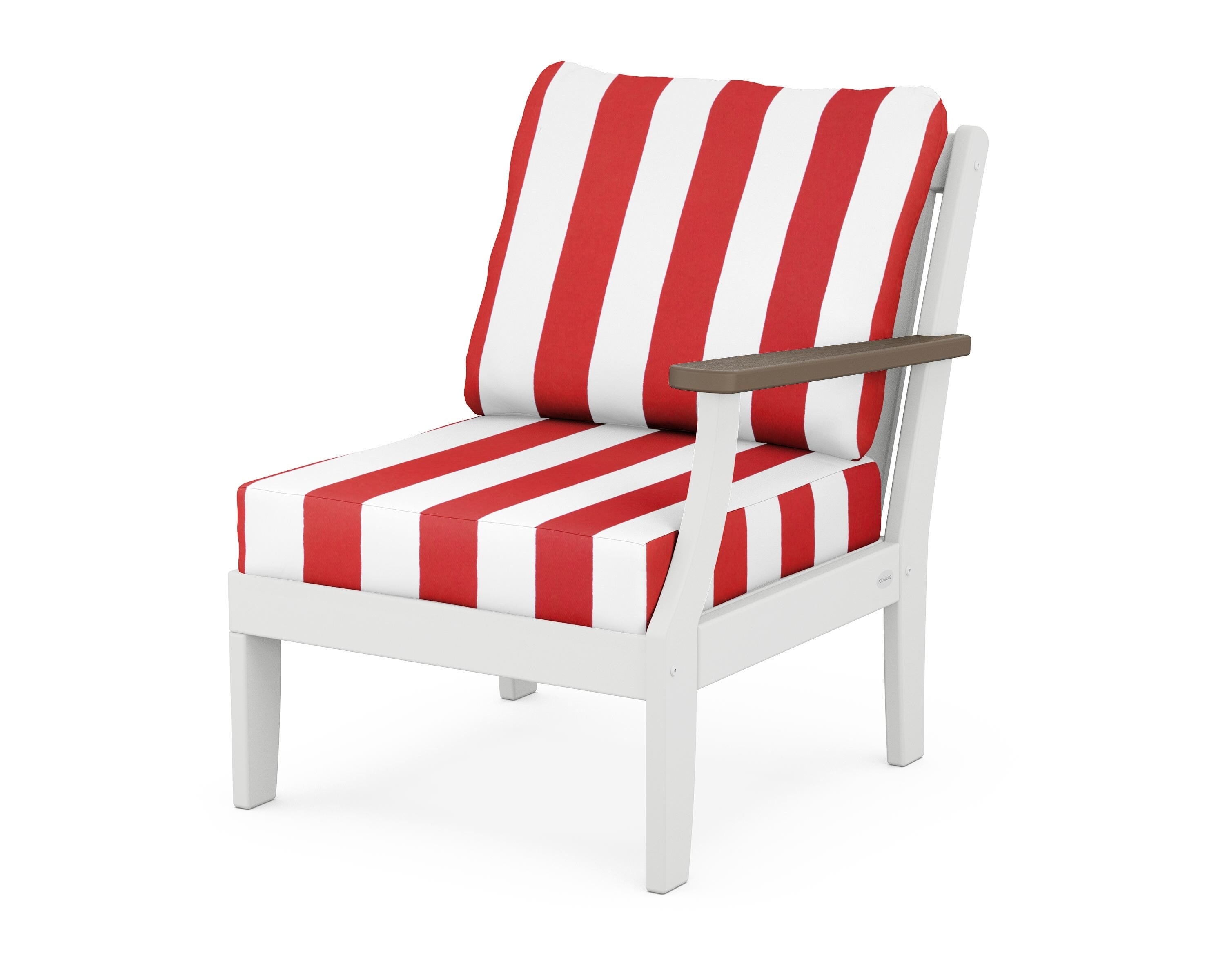POLYWOOD® Braxton Modular Right Arm Chair in White / Kona / Cabana Stripe Crimson