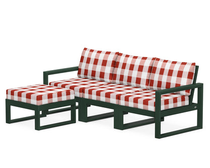 POLYWOOD® EDGE 4-Piece Modular Deep Seating Set with Ottoman in Green / Buffalo Plaid Crimson