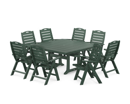 POLYWOOD® Nautical Highback 9-Piece Square Farmhouse Dining Set with Trestle Legs in Green