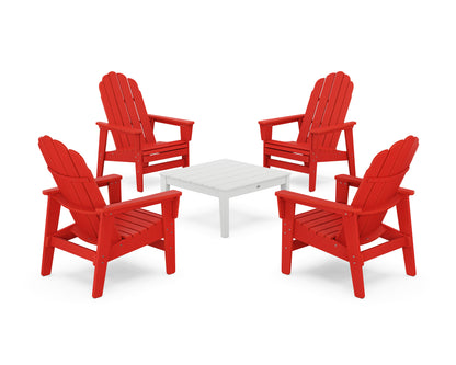 POLYWOOD® 5-Piece Vineyard Grand Upright Adirondack Chair Conversation Group in Sunset Red / White