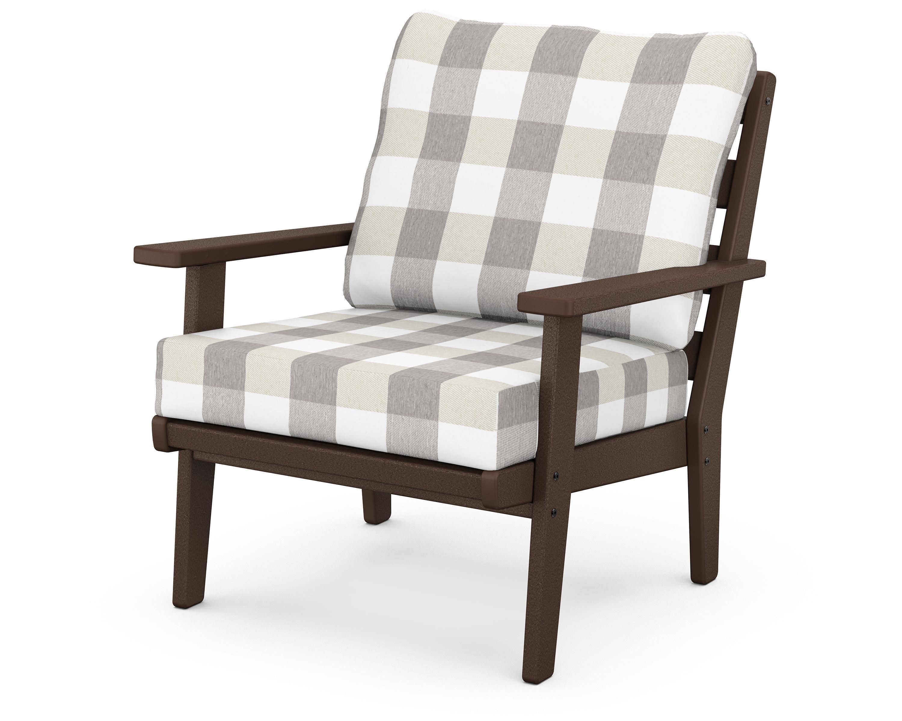 POLYWOOD® Grant Park Deep Seating Chair in Mahogany / Buffalo Plaid Grey Mist