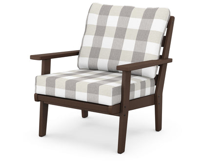 POLYWOOD® Grant Park Deep Seating Chair in Mahogany / Buffalo Plaid Grey Mist