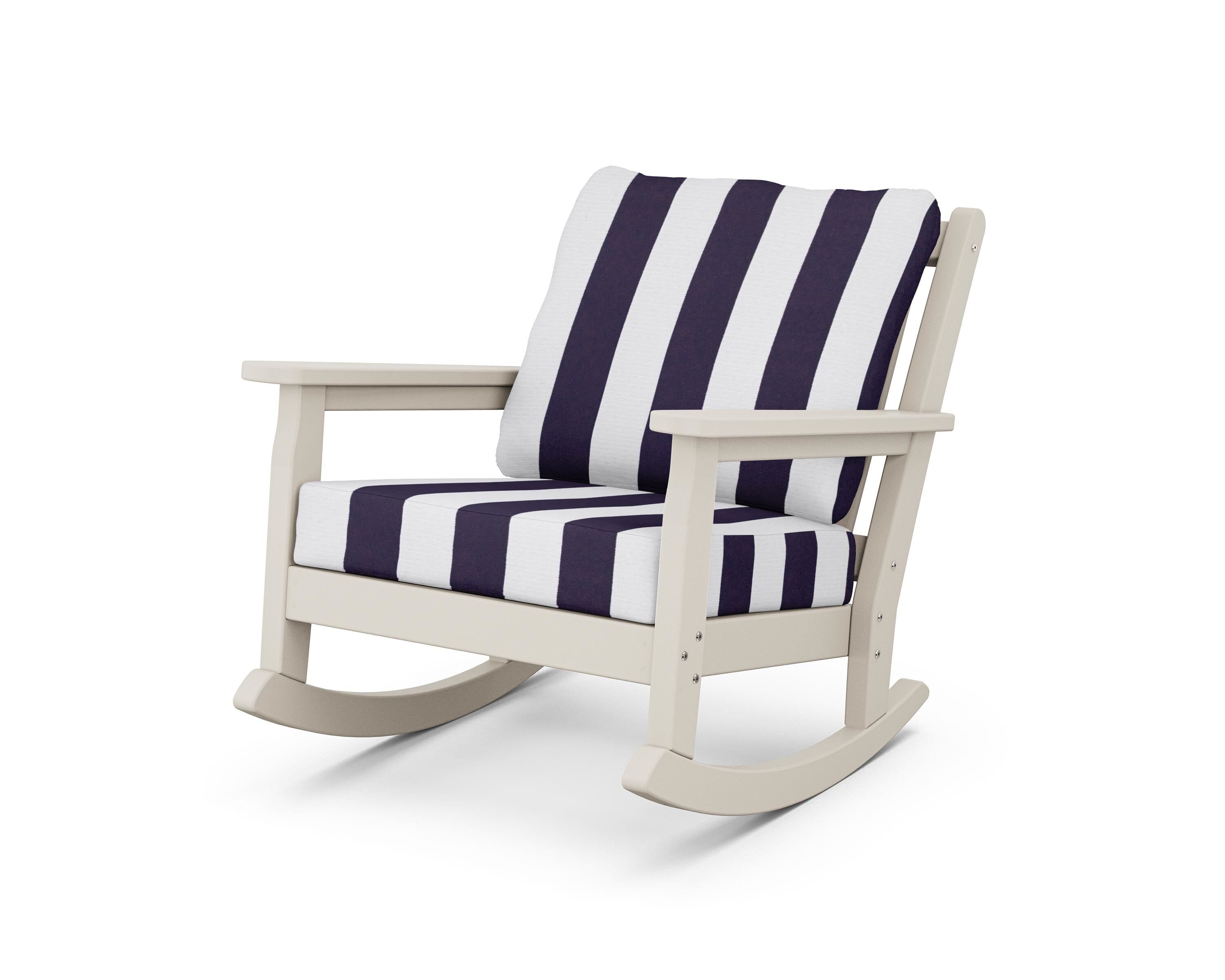 POLYWOOD® Chippendale Deep Seating Rocking Chair in Sand / Cabana Stripe Navy