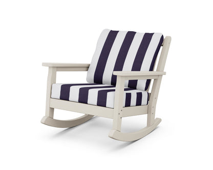 POLYWOOD® Chippendale Deep Seating Rocking Chair in Sand / Cabana Stripe Navy