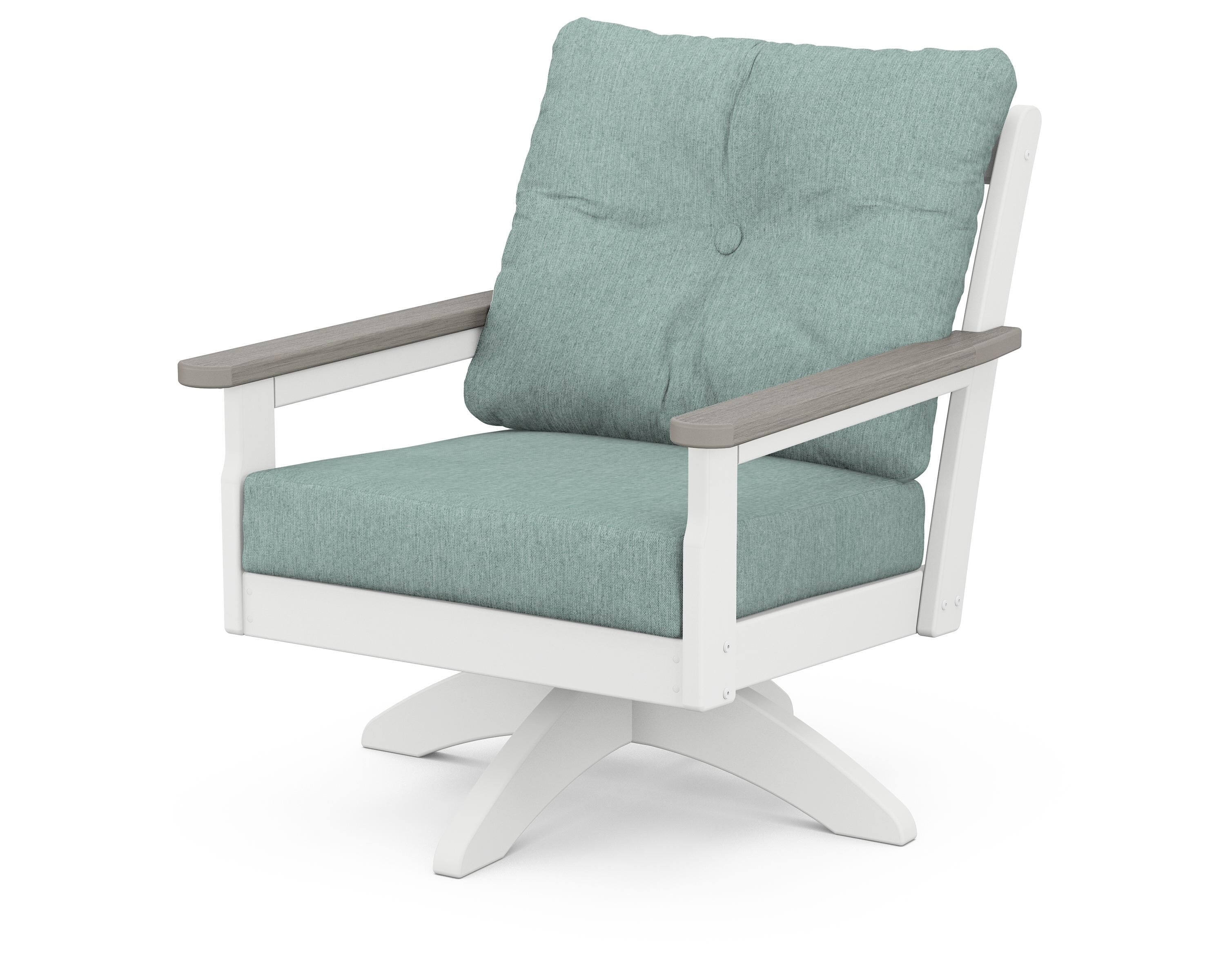 POLYWOOD® Vineyard Deep Seating Swivel Chair in White / Driftwood / Glacier Spa