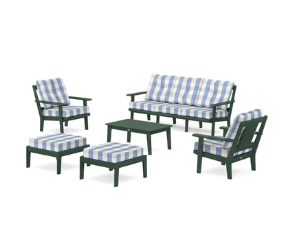 POLYWOOD® Prairie 6-Piece Lounge Sofa Set in Green / Buffalo Plaid Sky Blue