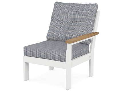 POLYWOOD® Vineyard Modular Right Arm Chair in White / Natural / Houndstooth Sky Blue