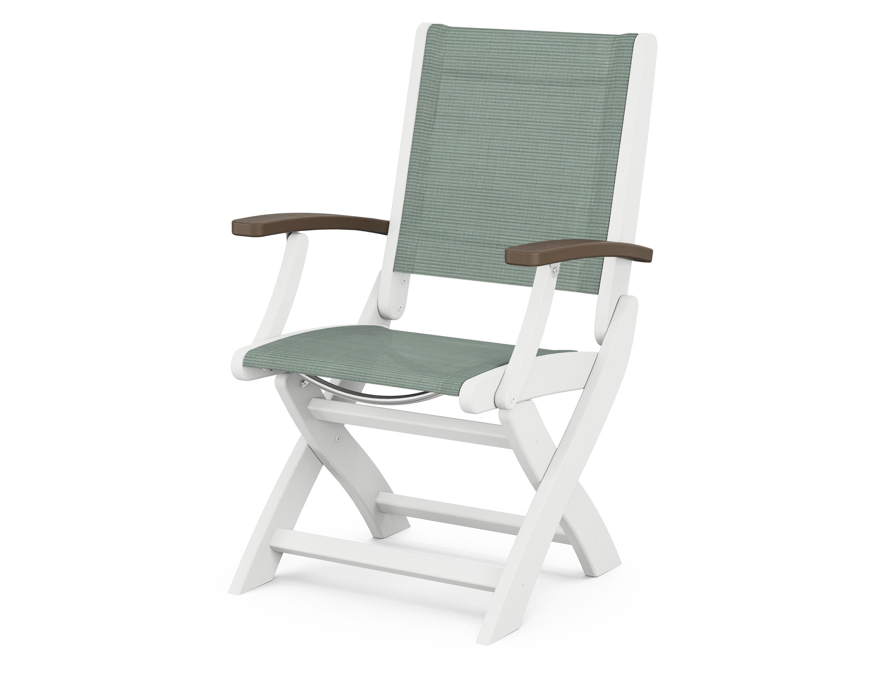POLYWOOD® Coastal Folding Chair in White / Kona / Dupioni Sea Mist Sling