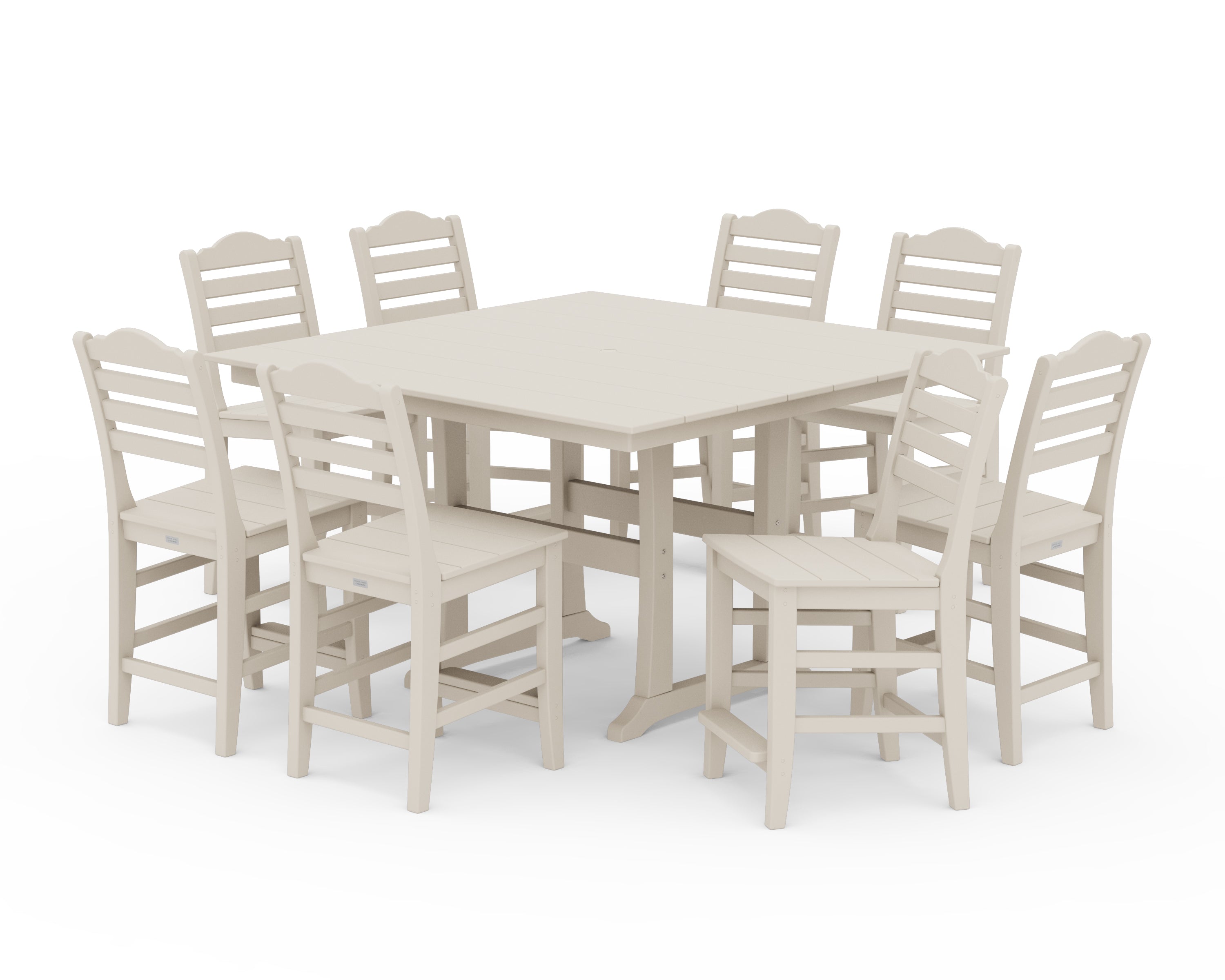 Draper James™ by  POLYWOOD® Savannah Side Chair 9-Piece Square Farmhouse Counter Set with Trestle Legs in Sand