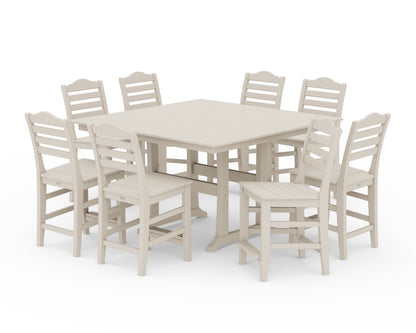 Draper James™ by  POLYWOOD® Savannah Side Chair 9-Piece Square Farmhouse Counter Set with Trestle Legs in Sand